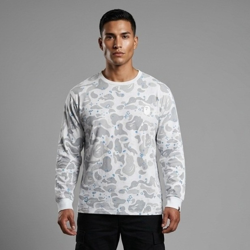 A Bathing Ape BAPE Men White Space Camo Long Sleeve T-Shirt Size M 001LTG301003X